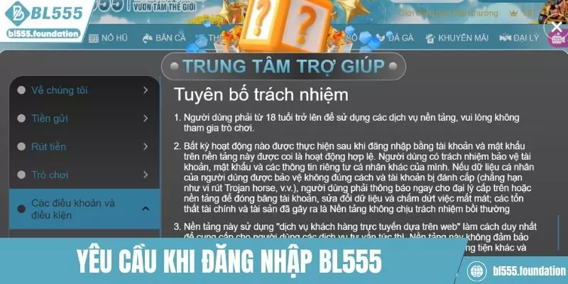 Đăng nhập BL555 và yêu cầu cho người chơi