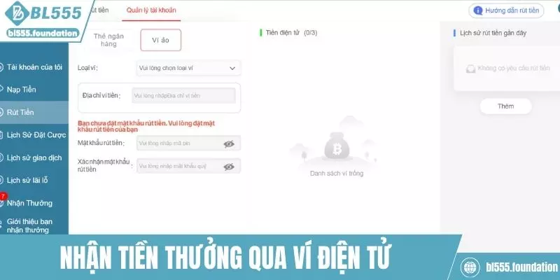 Nhận tiền thưởng qua ví điện tử nhanh chóng