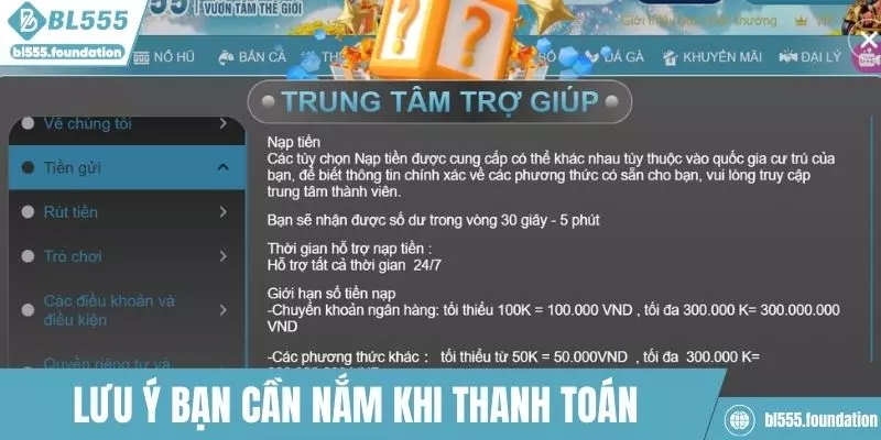 Vấn đề lưu ý quan trọng cho người chơi khi thanh toán
